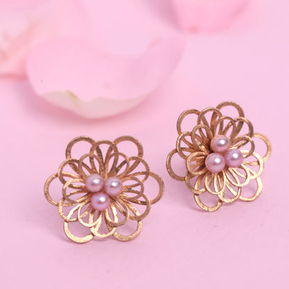 Tangled Flowers Earrings - Pink Pearls