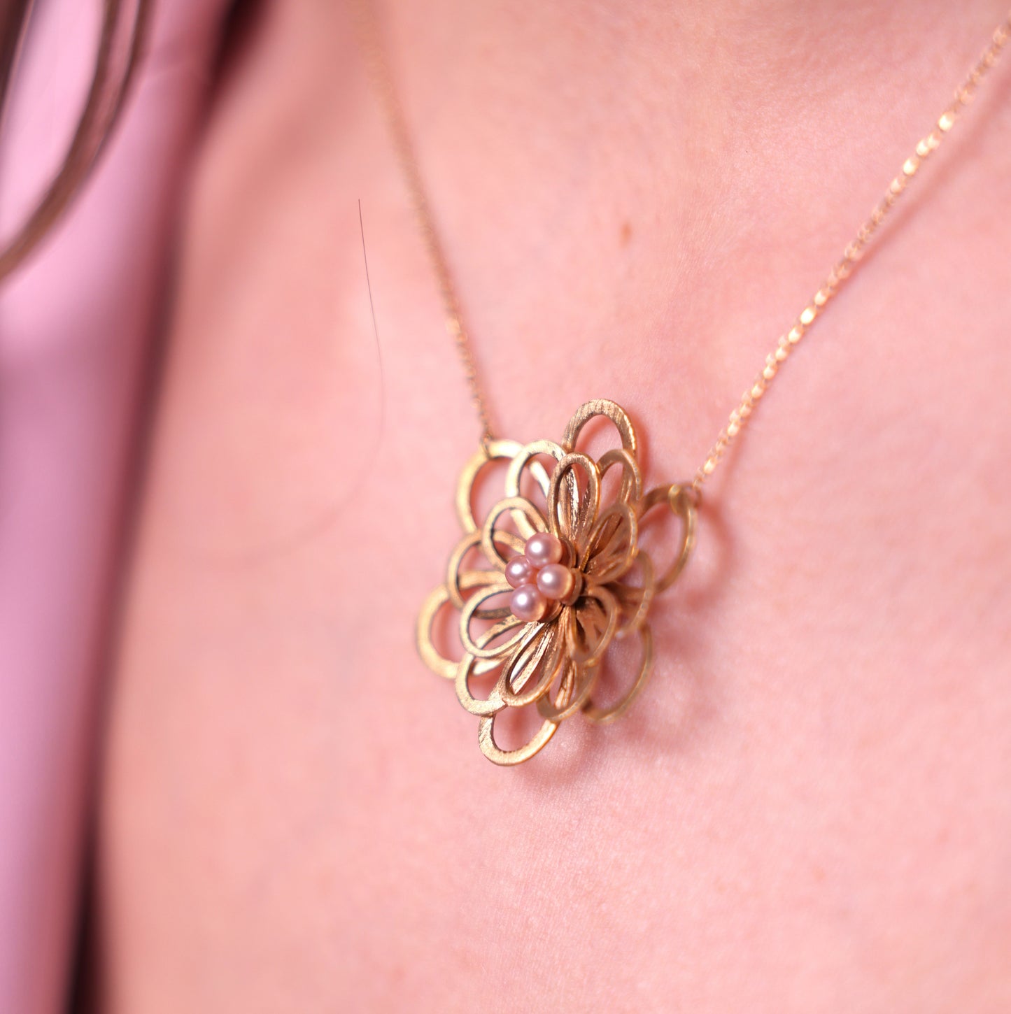 Tangled Flower Pendant - Pink Pearls