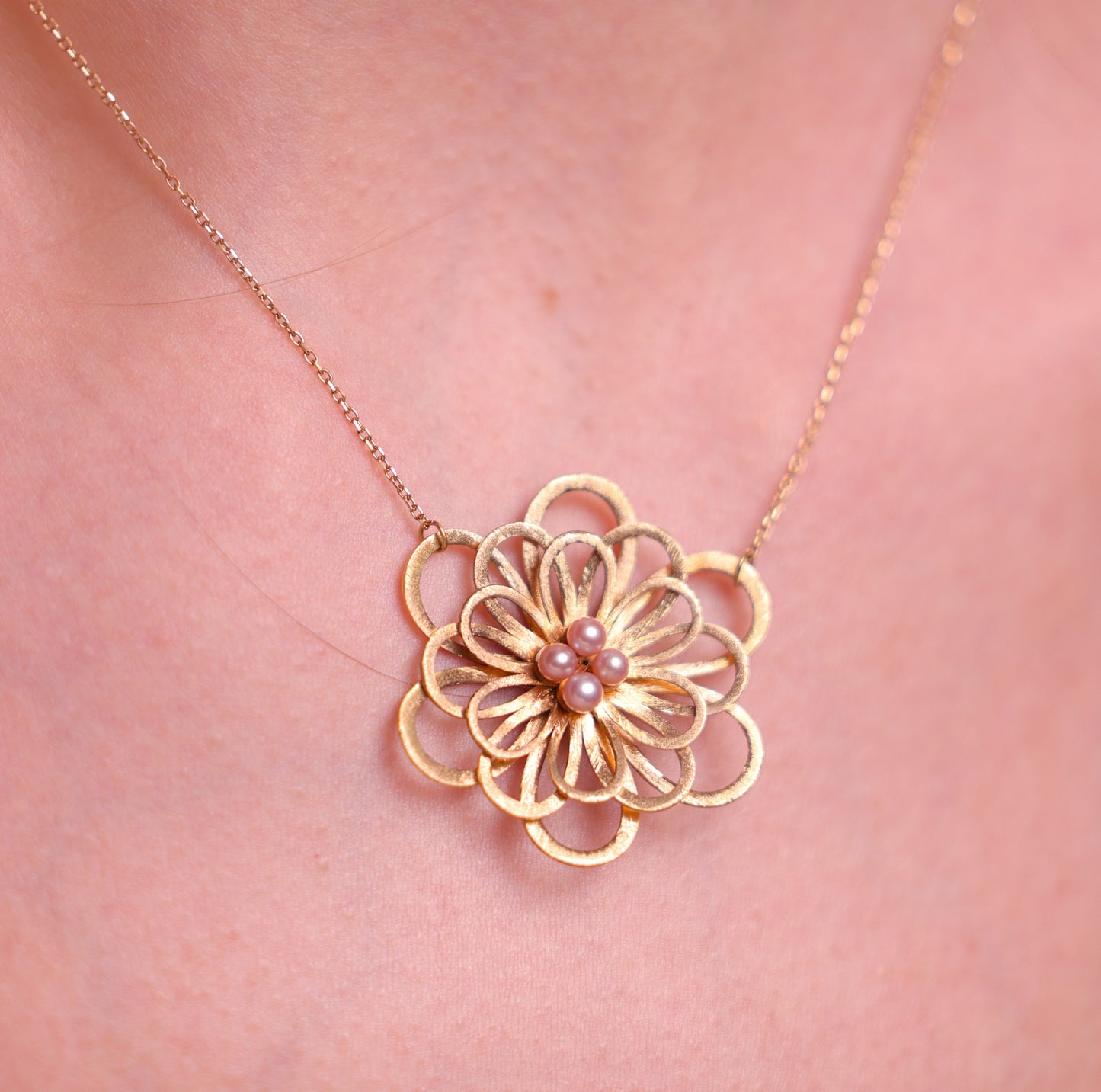 Tangled Flower Pendant - Pink Pearls